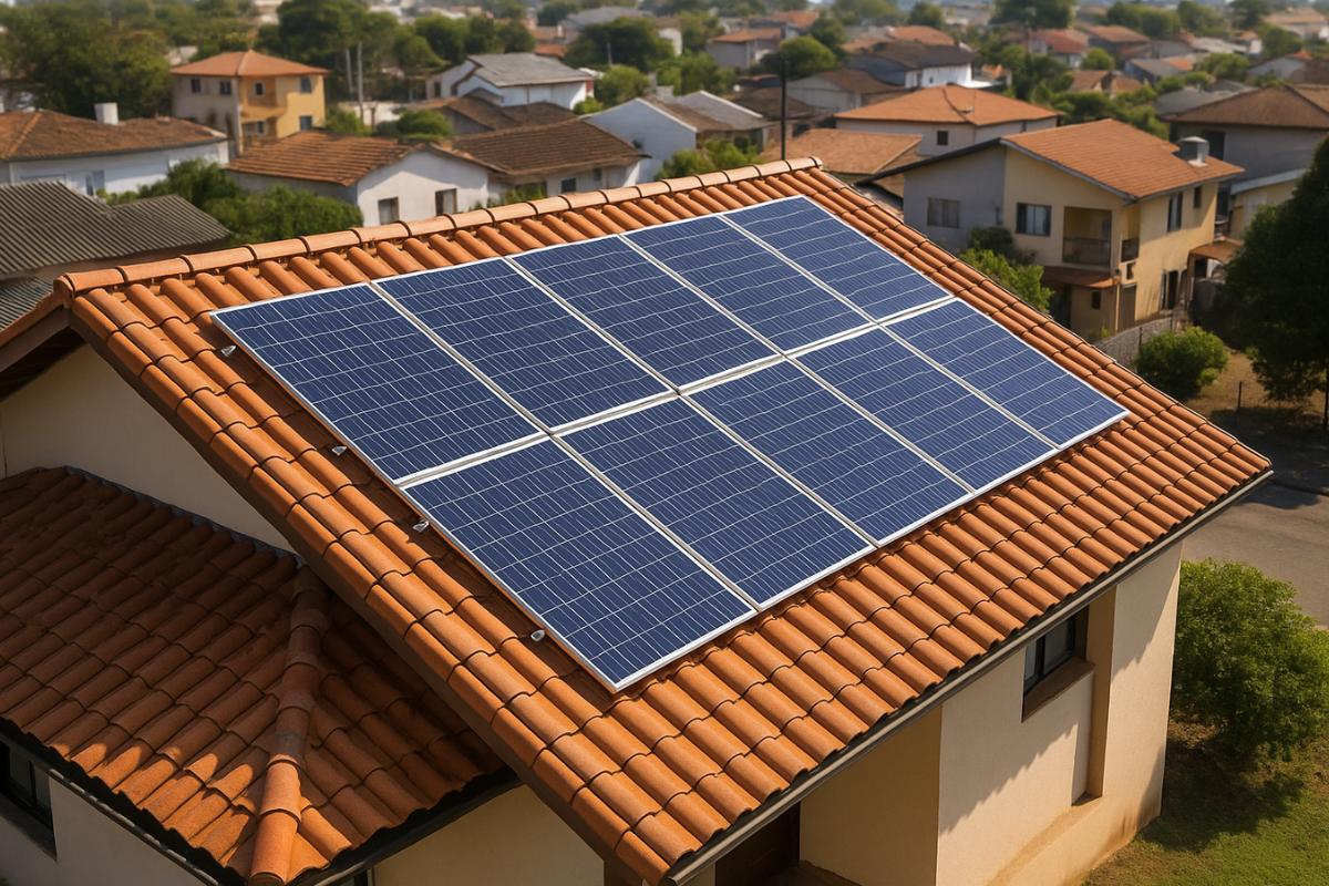 Energia solar residencial — painéis em telhado